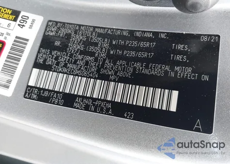 2021 Toyota Sienna Le из США, поврежденный, VIN 5TDKRKEC6MS065404